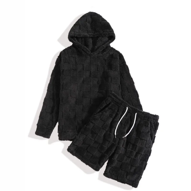 الخريف والشتاء جديد سليم عادية الرجال الجولة الرقبة طويلة الأكمام السراويل ساحة منقوشة فروي شخصية قطعتين مجموعة