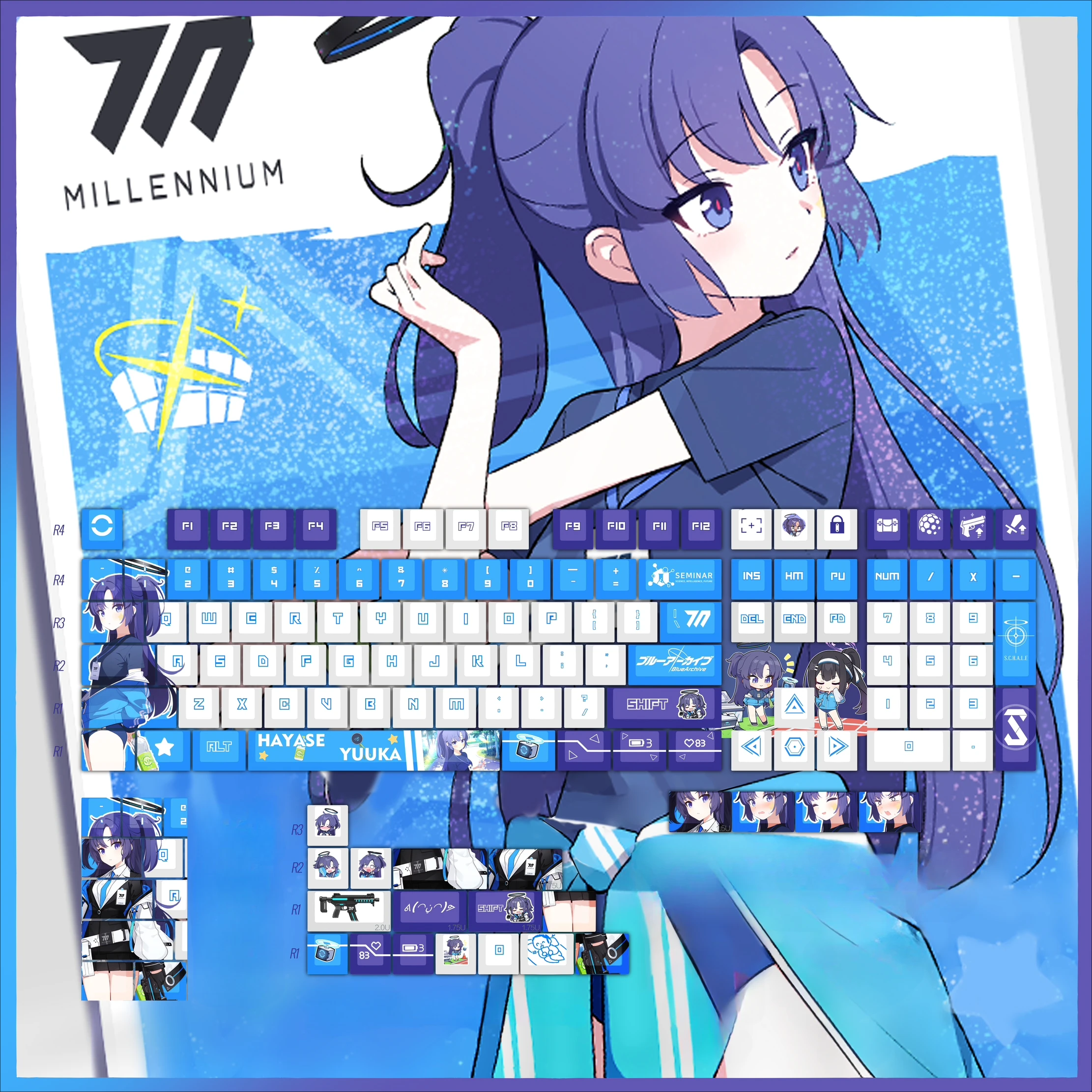 129 Keys/Set Game Blue Archive Hayase Yuuka PBT Cherry Profile for MX Switch Mechanical Keyboard DIY Custom Gift