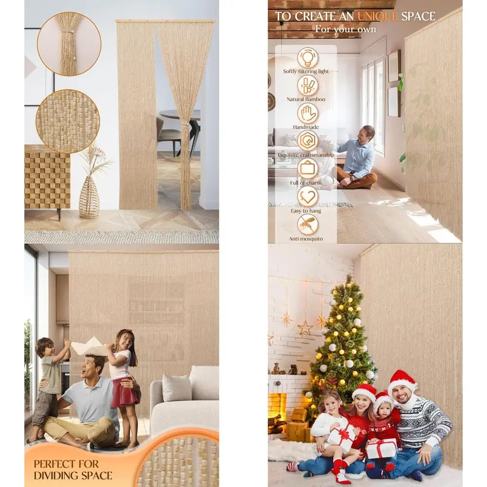 

Natural Boho Beaded Curtain, 35.5x79, Handcrafted Bamboo & Wood Beads, Room Divider & Insect Screen, Beige