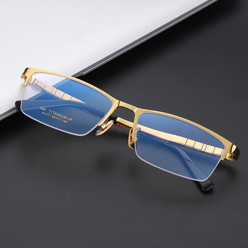 Fashion Business Square Titanium Half Glasses Frame Myopia Eyeglasses Men Prescription Progressive Lense Eyeware Oculos 91073