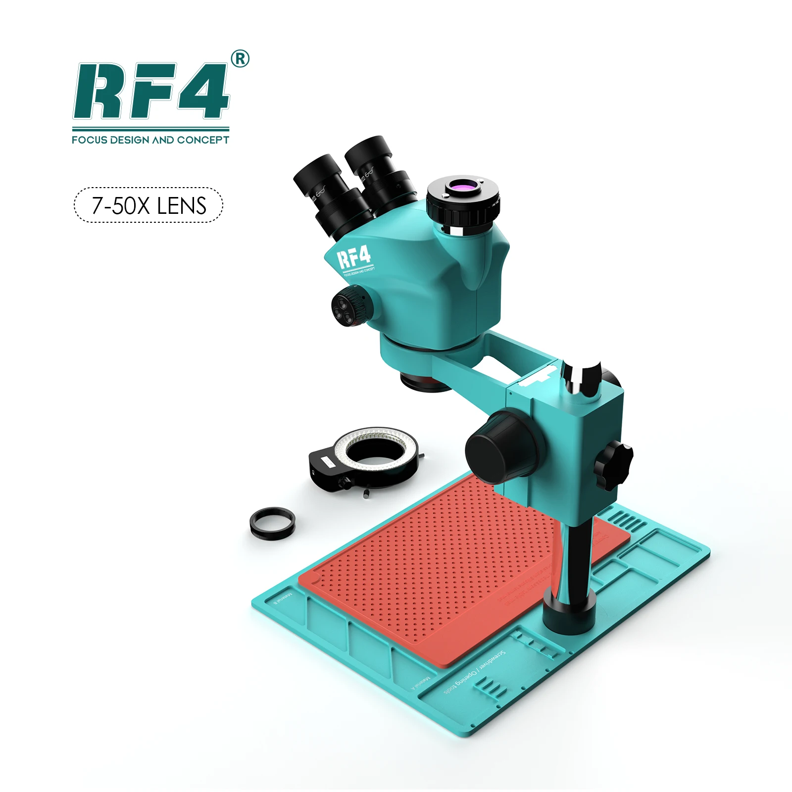 RF4 7-50X lunghezza focale ingrandimento telefono PCB saldatura piattaforma di manutenzione lega di alluminio grande Base Zoom microscopio