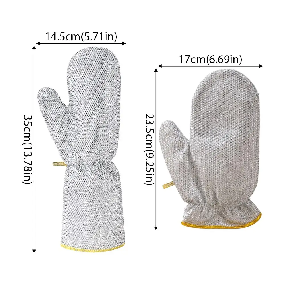 سلك قفازات غسل الصحون المطبخ متعددة الوظائف مقاوم للماء ومقاومة للاهتراء تنظيف سلك فضي قفازات غسل الصحون 1 زوج