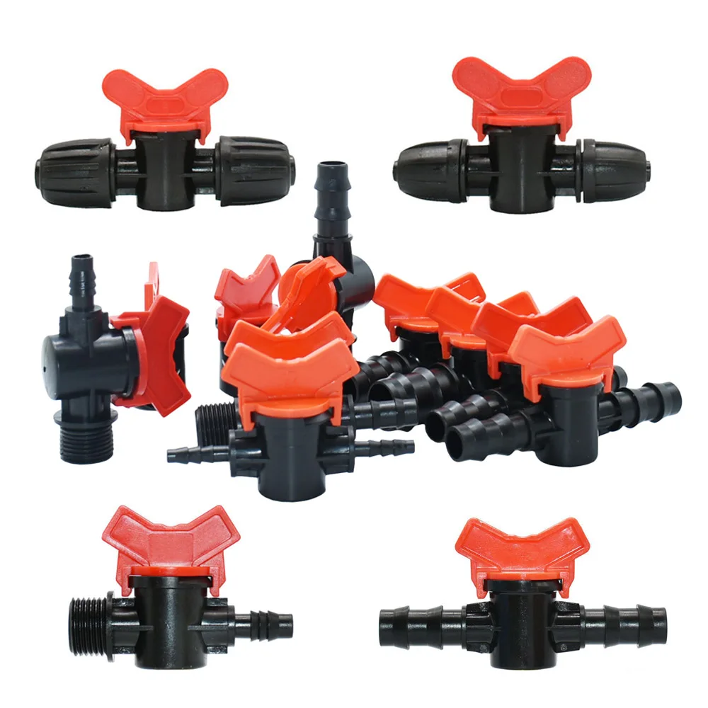 20pcs 4/8/10/12/16/20/25mm Hose Mini Valve Garden Tap Barb Connector Valve Garden Drip Irrigation System Pvc Fittings