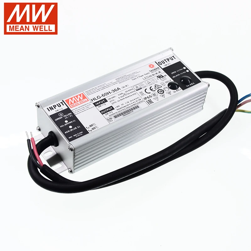 MEAN WELL LED driver HLG-60H A Type 60W LED Switch Power Supply 12V 15V 20V 24V 30V 36V 42V 48V 54V waterproof Adjustable PSU