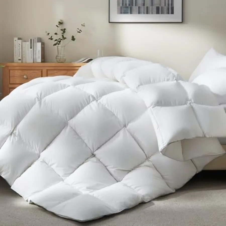 

Goose Feather Down Fiber Comforter Size - All Season White Fluffy Duvet Insert - 750+ Fill Power Luxurious Hotel Bedding Comfor