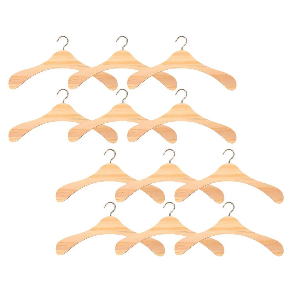 

12 шт. деревянные мини-вешалки с натуральной отделкой, вешалки для одежды для кукольного домика, гардероба, вешалка для одежды