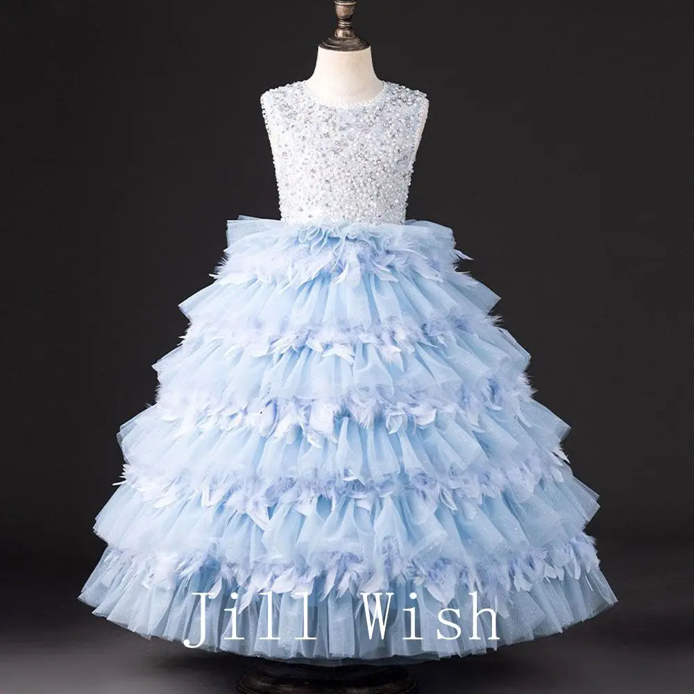 Jill Wish-Robe de soirée bleu clair élégante pour enfants, tenue de princesse dubaï, pour fête d'anniversaire, mariage, communion, J228, 2024