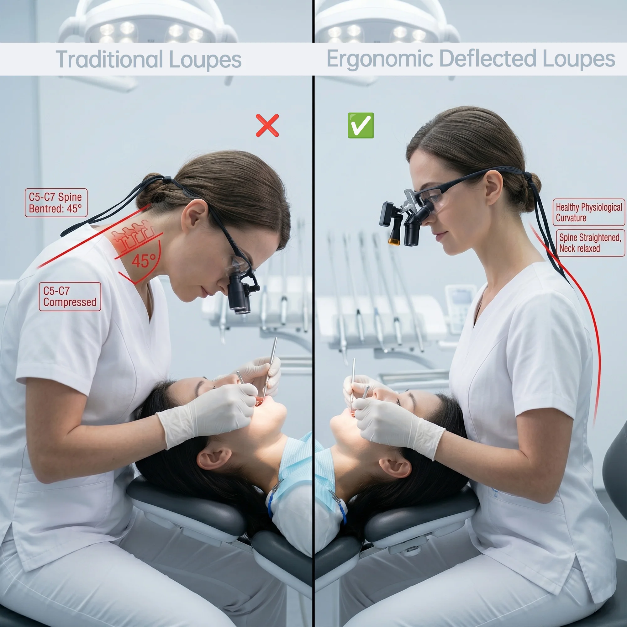 Electric Dental Surgical Loupes 4X 5X 6X Magnification with Adjustable Working Distance & LED Headlight