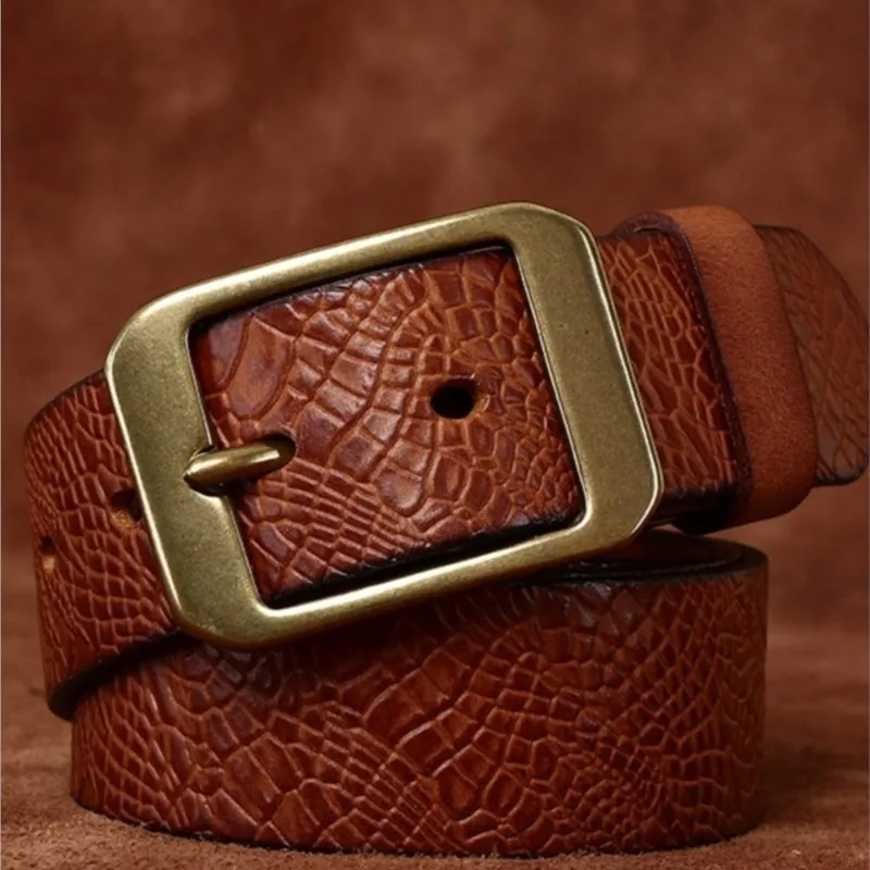 Embossed patterned top layer cowskin belt men's leather pin versatile casual