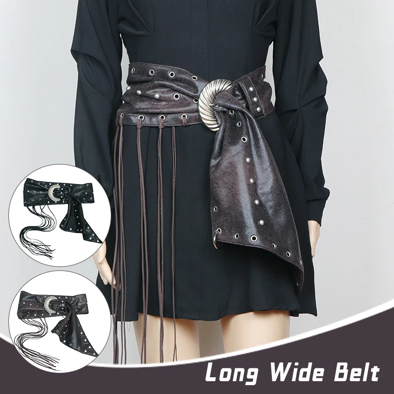 Pu Leather Vintage Tassels Belt Irregular Long Wide Belt Personality Women New Fashion Tide All-match Waist Belt Accessories