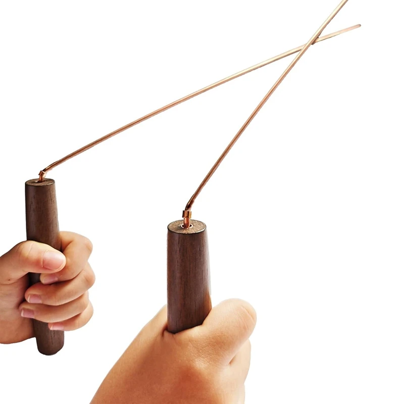 2 PCS Copper Dowsing Rods Kit - Natural Walnut Wooden Handles Divining Rods -Detect Water Spirit , for Gold,Paranormal-ABLA