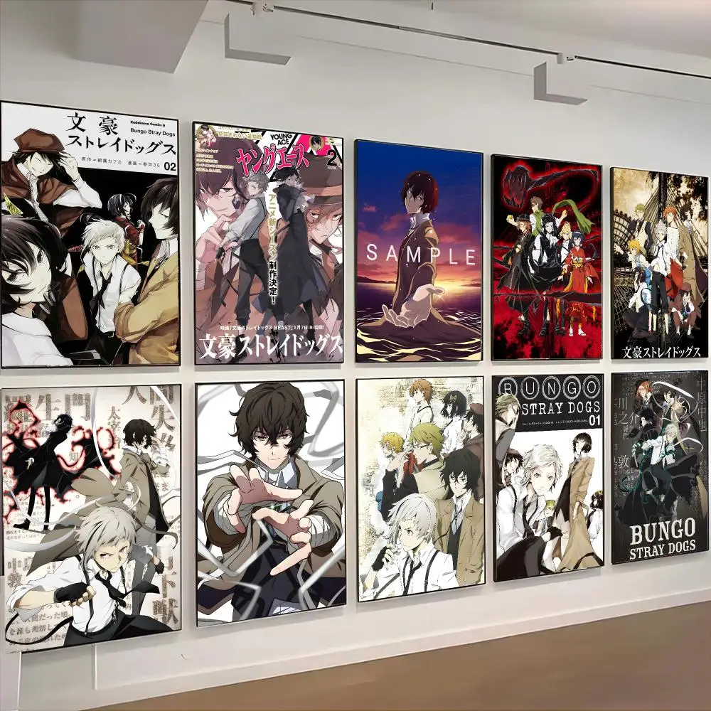 Bungo Stray Dogs Anime Poster Self-adhesive Advanced Aesthetic Printing Paper Wall Art for Living Room Home Decor