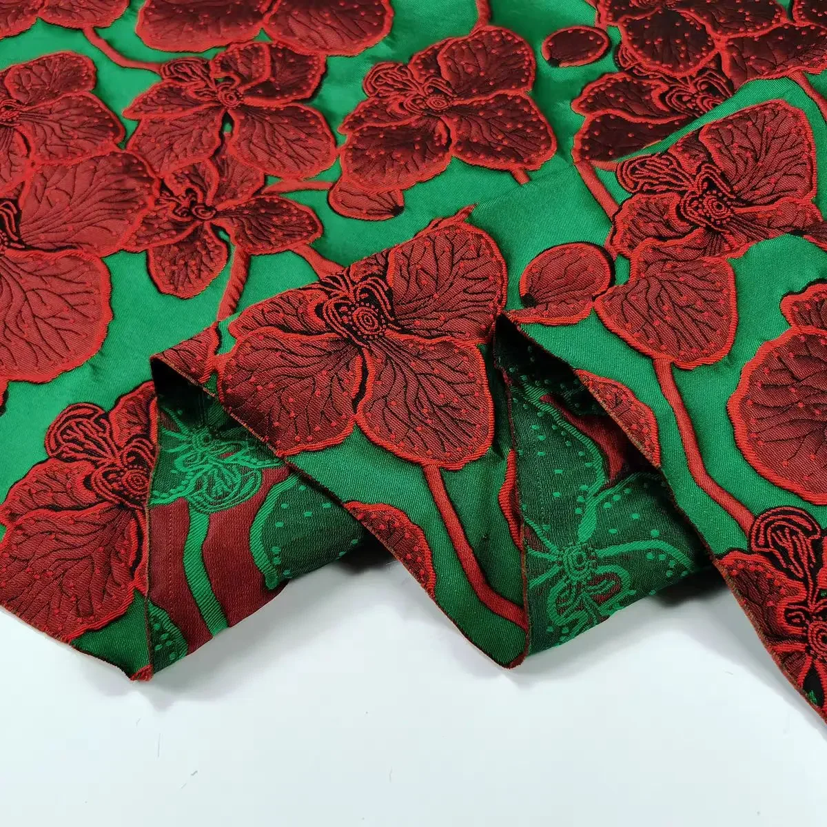 Large Red Flower Relief Woven Jacquard Fabric Retro Women's Dress Cheongsam Bag Decorative Sewing