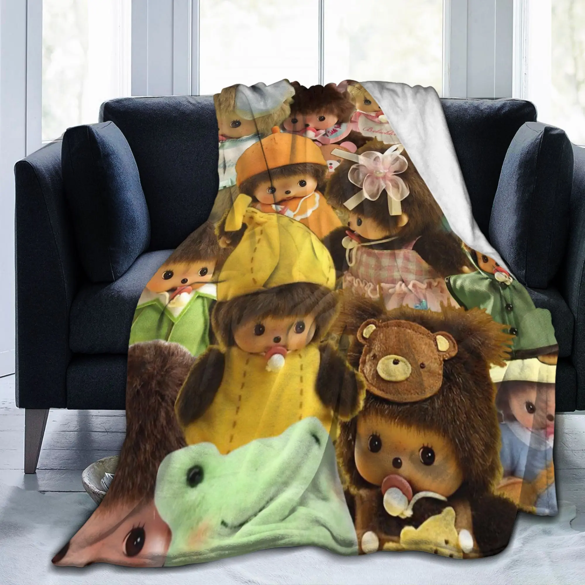 Monchhichis كون تشان زوجين بطانية لطيف الكرتون الصوف الجدة الدافئة رمي بطانية للمنزل كل موسم في الهواء الطلق #2