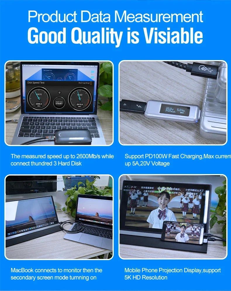 Thunderbolt 4 متوافق مع Thunderbolt 3 40gbps لمحطة Thunerbolt 4 Dock سلك Thunderbolt 8K أو Dual 4K يعرض 0.5M/1M/2M