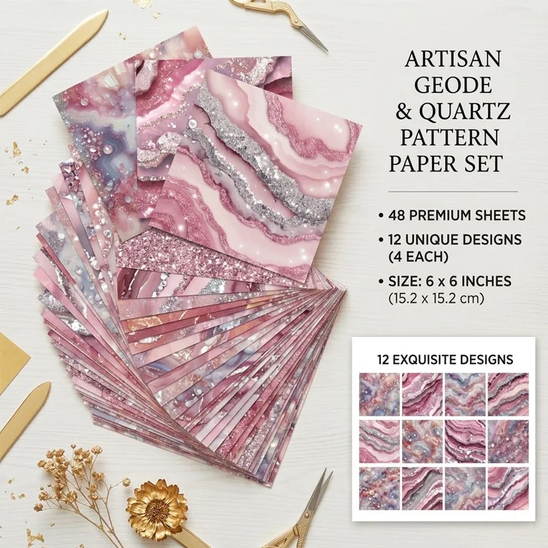 Pink Agate Geode Glitter Marble Print Paper Scrapbook Journal Cardstock DIY Album Decor Craft Art Supplies