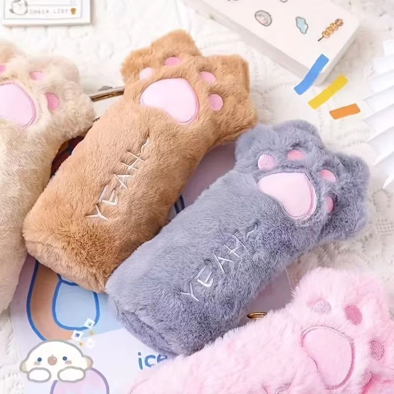 

1 шт., кавайный мультяшный плюшевый пенал с кошачьими когтями, школьные канцелярские принадлежности, большая емкость для хранения, настольная ручка, сумка для детей, обучающий подарок