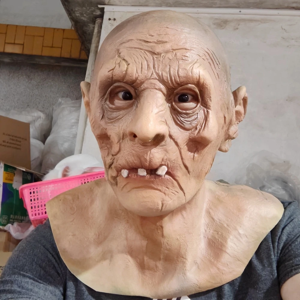 Horror Old Man Mask Halloween Fancy Dress Party Cosplay Zombie Vampire Latex Mask Novelty Realistic Bald Old Man Full Head Mask