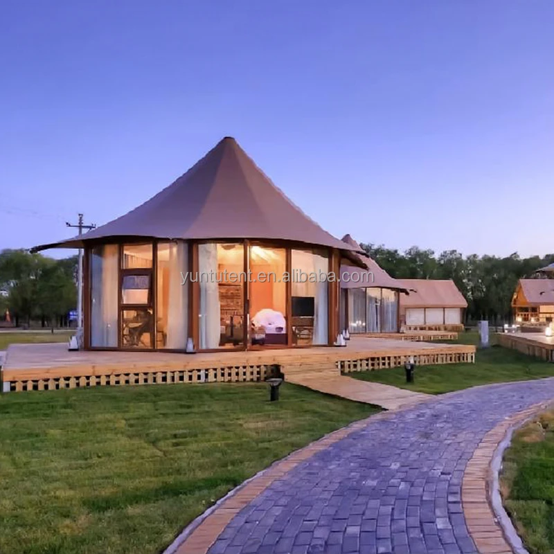 Outdoor  Glass Hotel Glamping Safari Tent With Bathroom For Eco Resort Tented Lodge