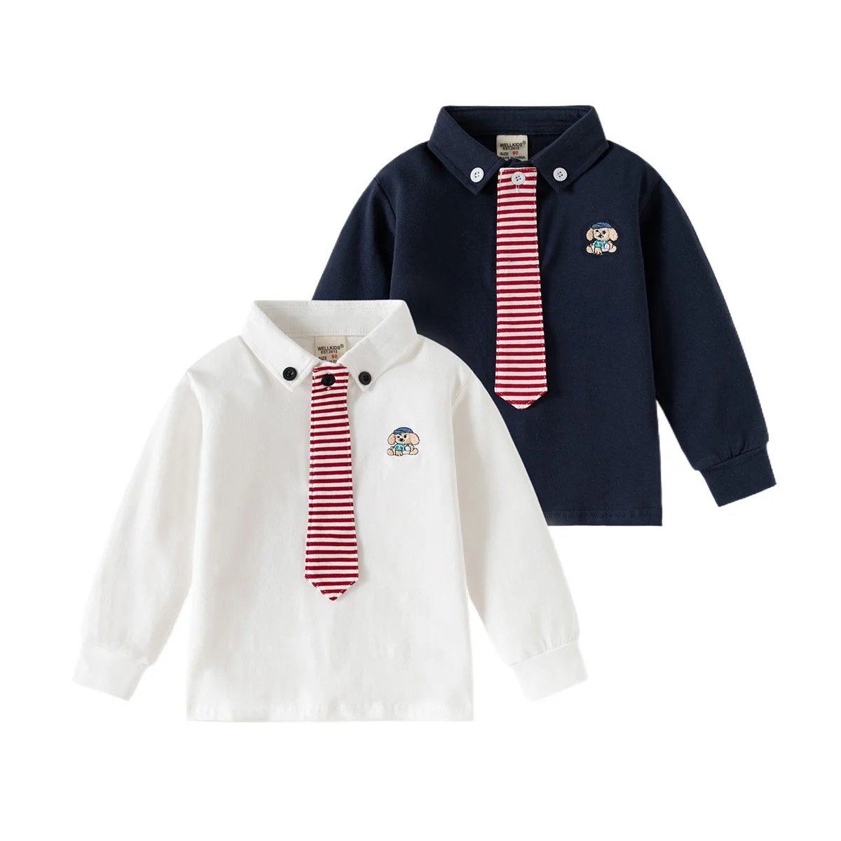 Toddler Boys Polo T-hirts With Tie Elegant Kids Tops Long Sleeve Tees Children's Clothes