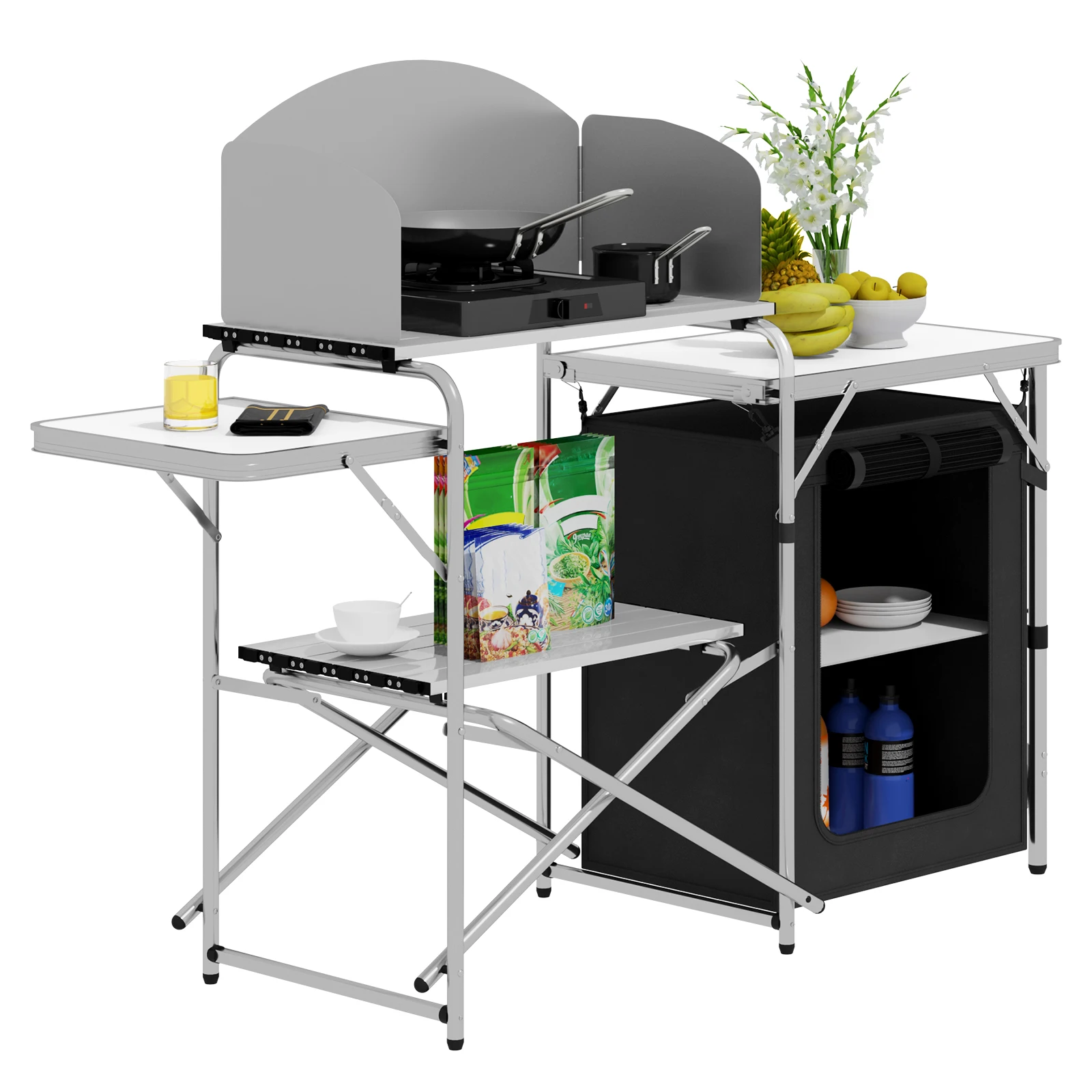 WOLTU faltbarer Campingschrank aus Aluminium, für Reisen, Küche, Kochen, Aufbewahrungsregal, Grill-Tisch im Freien, mit Tragetasche für Picknick im Garten