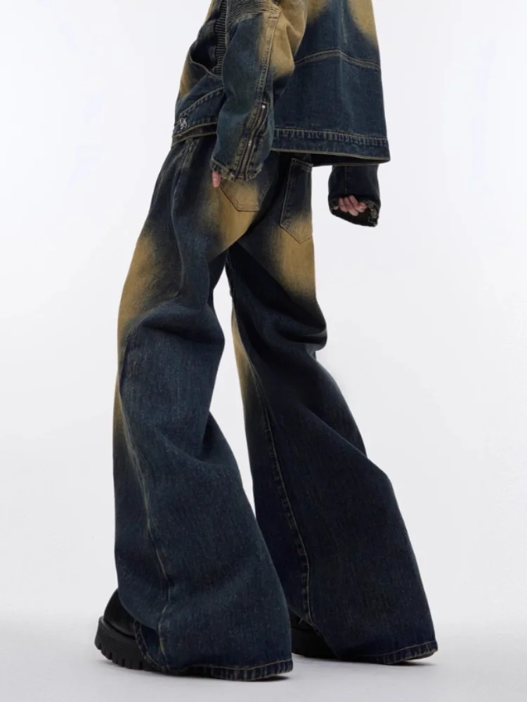 2026 Punk Y2K Stil Vintage Blaue Plissierte Baggy Jeans für Herren – Luxuriöse Straight-Leg Denim-Hose Pantalon Homme – Detail 12
