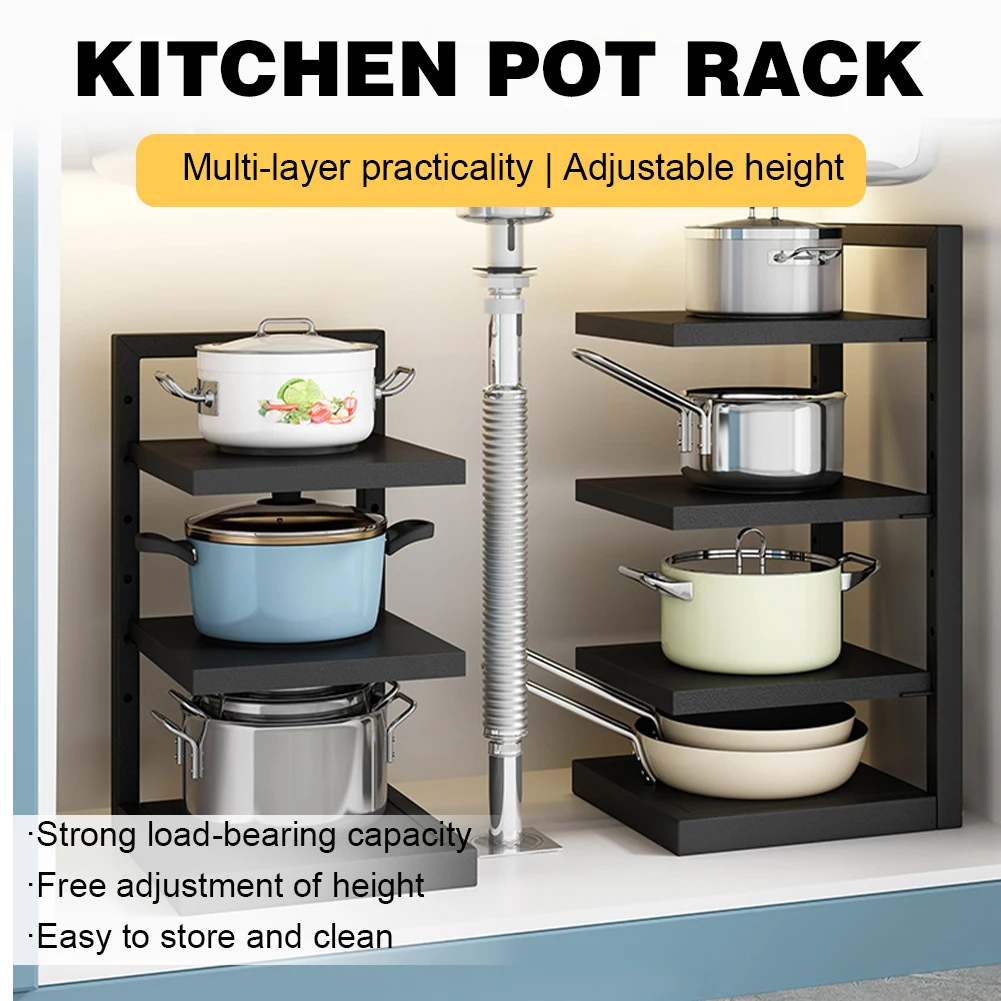

Heavy Duty Pan Organizer Adjustable Layer Height Pan Organizer Rack Metal Pots Pans Holder for Dutch Oven Cast-iron Pan