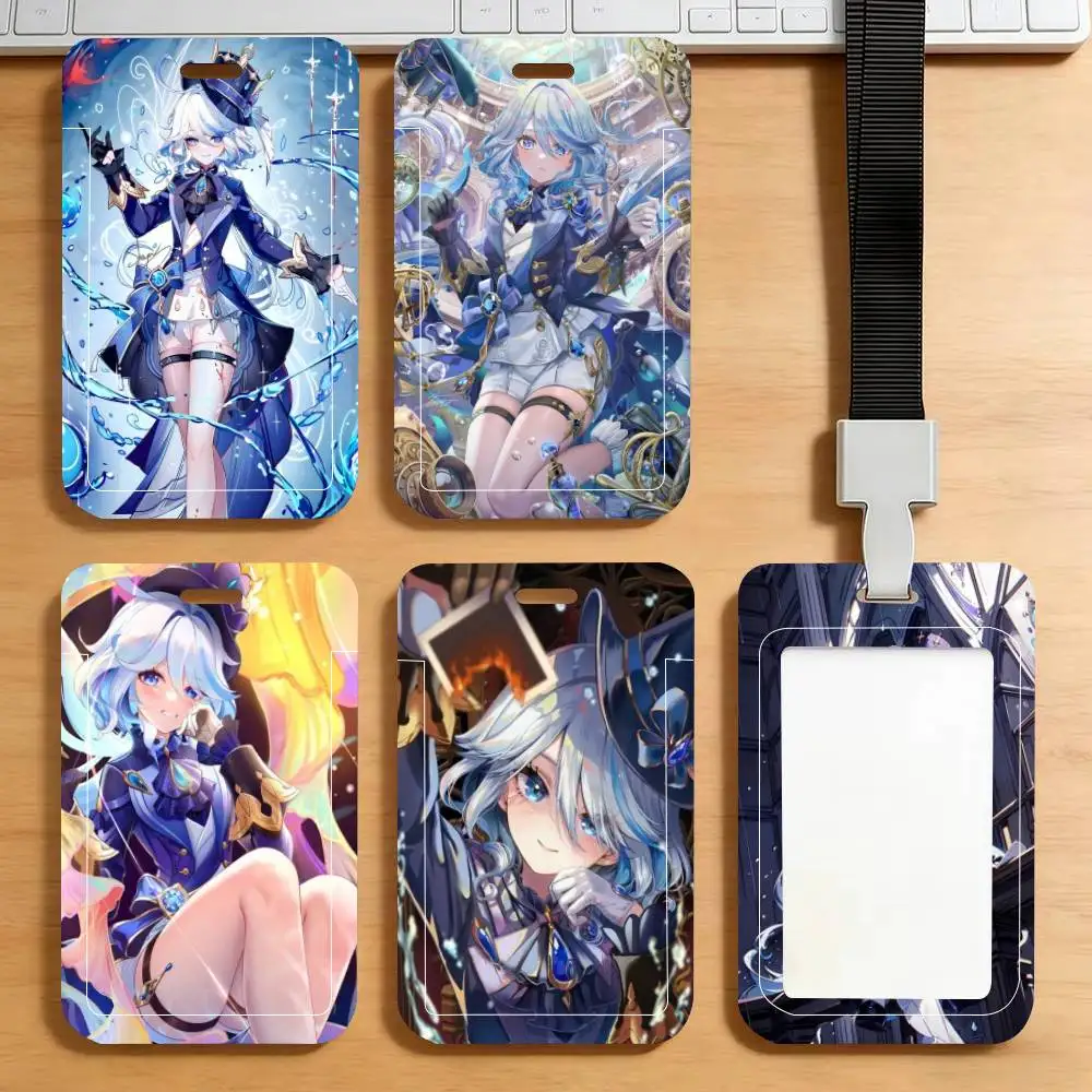 Genshin Impact Furina Game ID Card Holder Neck Strap Pendant Door Badge Holder Lanyards Keychain Work Credential Case Gift