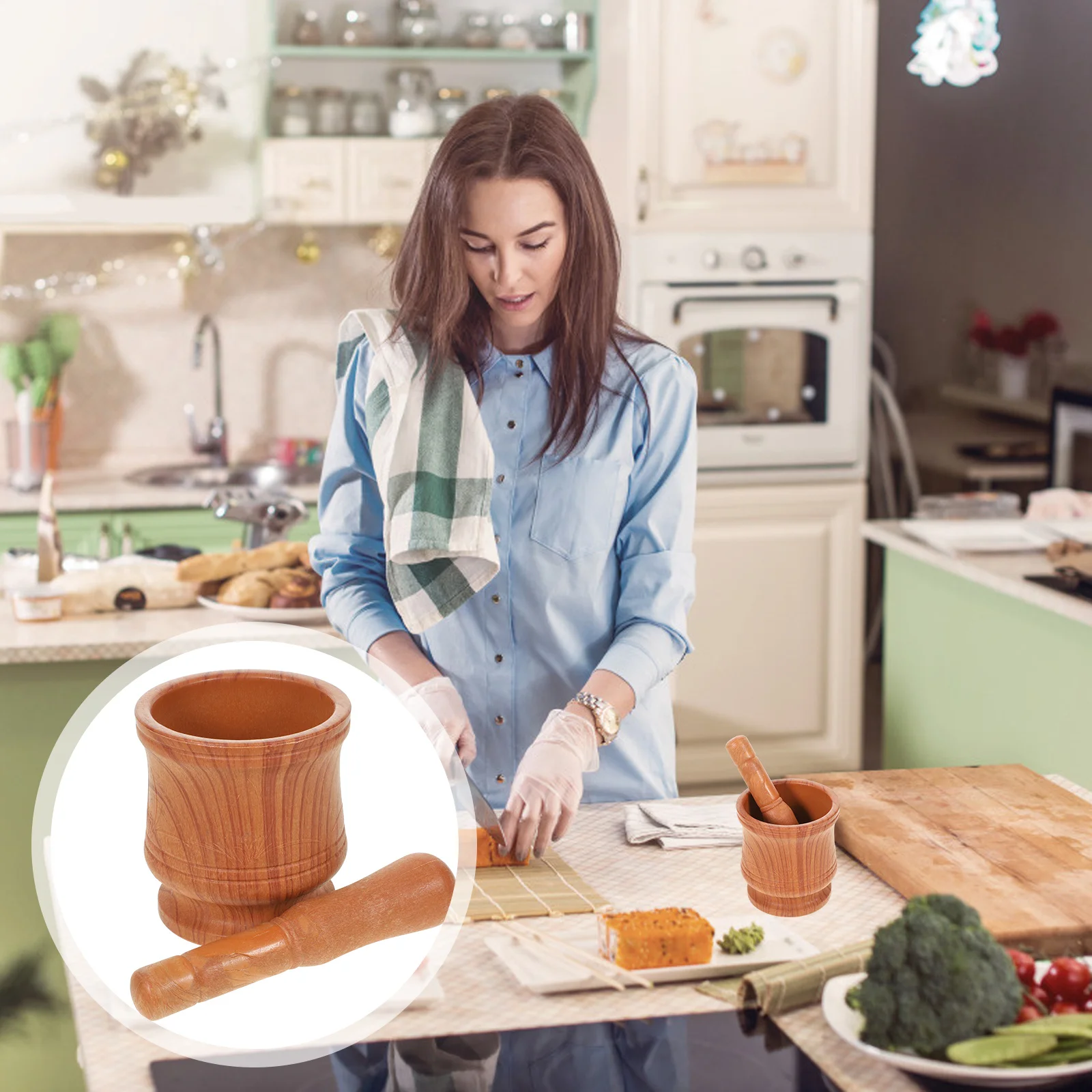 

1Set Grinding Bowl with Pestle Multi-Functional Spice for Home Use Crush Garlic Fine Grind Kitchen Tool Stable