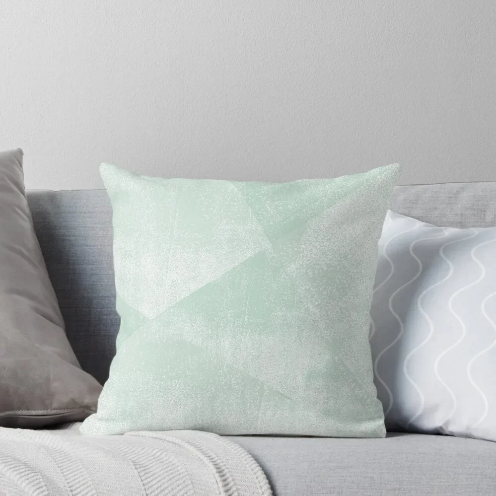 Mint Green and White Geometric Triangles Lino-Textured Print Throw Pillow luxury throw pillow covers luxury decor Pillow