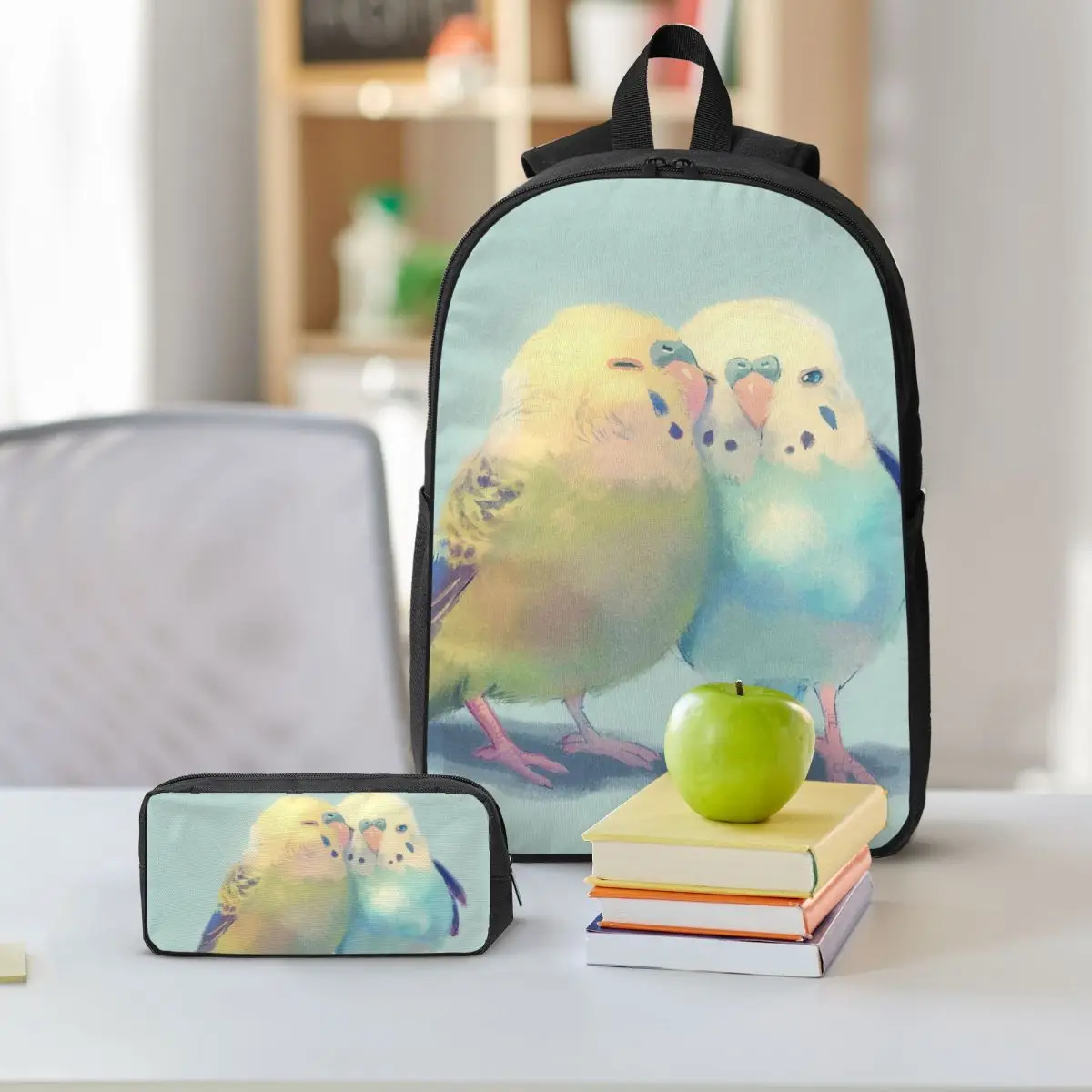 Parakeets Affectionate Backpack Boys Girls BookBag School Bag Shoulder Bags 3ps Insulated Lunch Bag Pencil Case