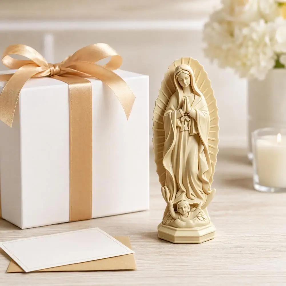 Virgin Mary Statue, Religious Resin Sculpture, Blessed Holy Mother Figurine for Catholic Home Desk Decor