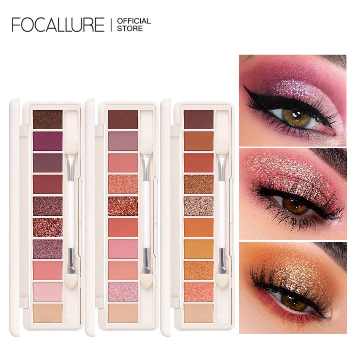 FOCALLURE-paleta de sombra de ojos de 10 colores, paleta de sombras de ojos coloridas de larga duración, resaltador de brillo, cosméticos de