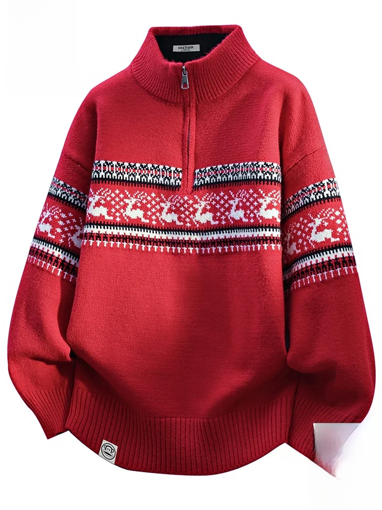 

Мужской вязаный свитер Paul Frank в американском ретро-стиле, зимняя повседневная теплая одежда, с принтом обезьяны с большим ртом, красный, из смесового полиэстера