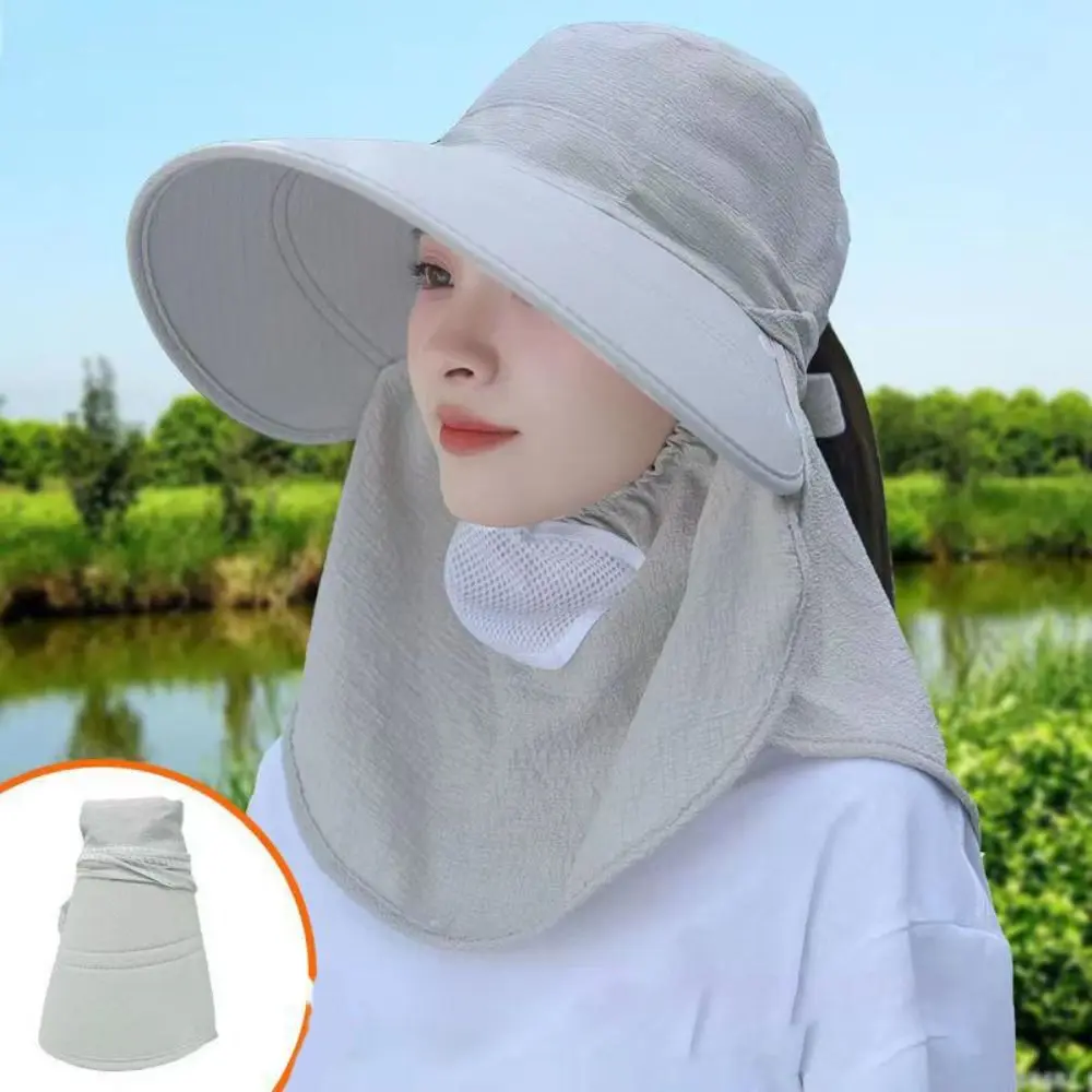 

Sun Protection Women Sun Hat Neckline Mask Wide Brim Sunscreen Bucket Hat Farm Work Cap Fishing Cap Cover Face Cap Ladies/Girls