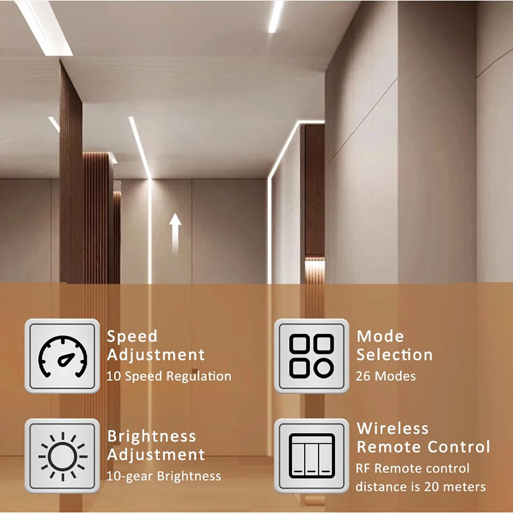ตัวควบคุมไฟ LED แบบน้ำไหล DC 5-24V แผงควบคุม 3 ปุ่ม ควบคุมแบบซิงโครนัส WS2811 ไฟ LED สีเดียวแบบ COB 360 ดวง/เมตร ไฟน้ำไหล