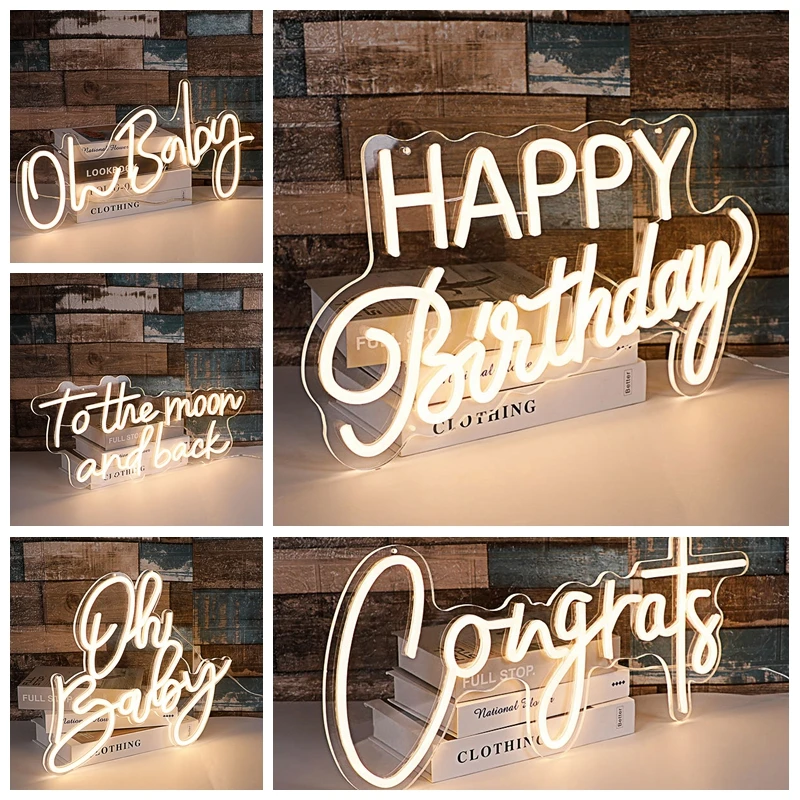 

Happy Birthday Neon Sign for Party Decor Oh Baby Let's Party Led Sign USB Powered Reusable Happy Birthday Light Sign