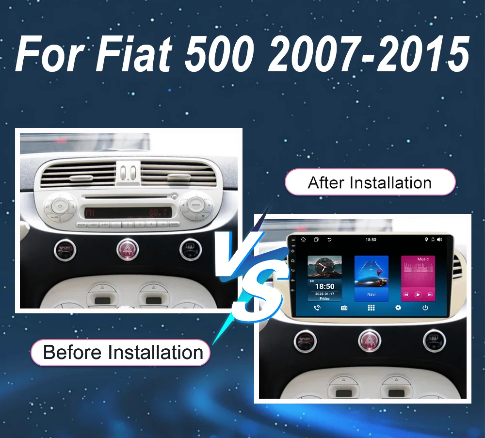 Car DVD Android 15 Radio Stereo For Fiat 500 2007-2015 Auto Multimedia Player Head Unit High-Performance CPU WIFI GPS Navigation