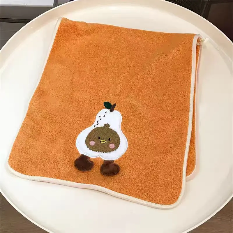2026 Embroidered Big Pear Towel Set, 2-Piece Coral Fleece Bath Towels for Home, Couples' Bath Towels – Soft, Highly Absorbent, a