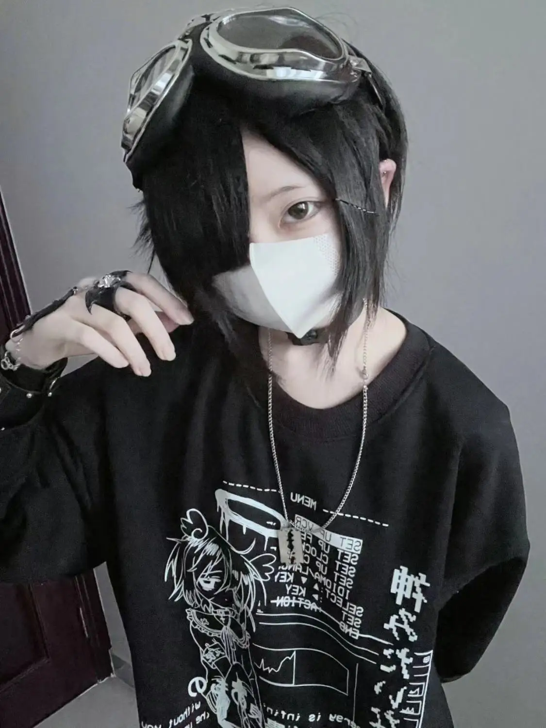 

Jirai Kei Топ Косплей Аниме Черный свитшот с длинными рукавами и круглым вырезом Костюм Негабаритная повседневная уличная одежда Хэллоуин Карнавал