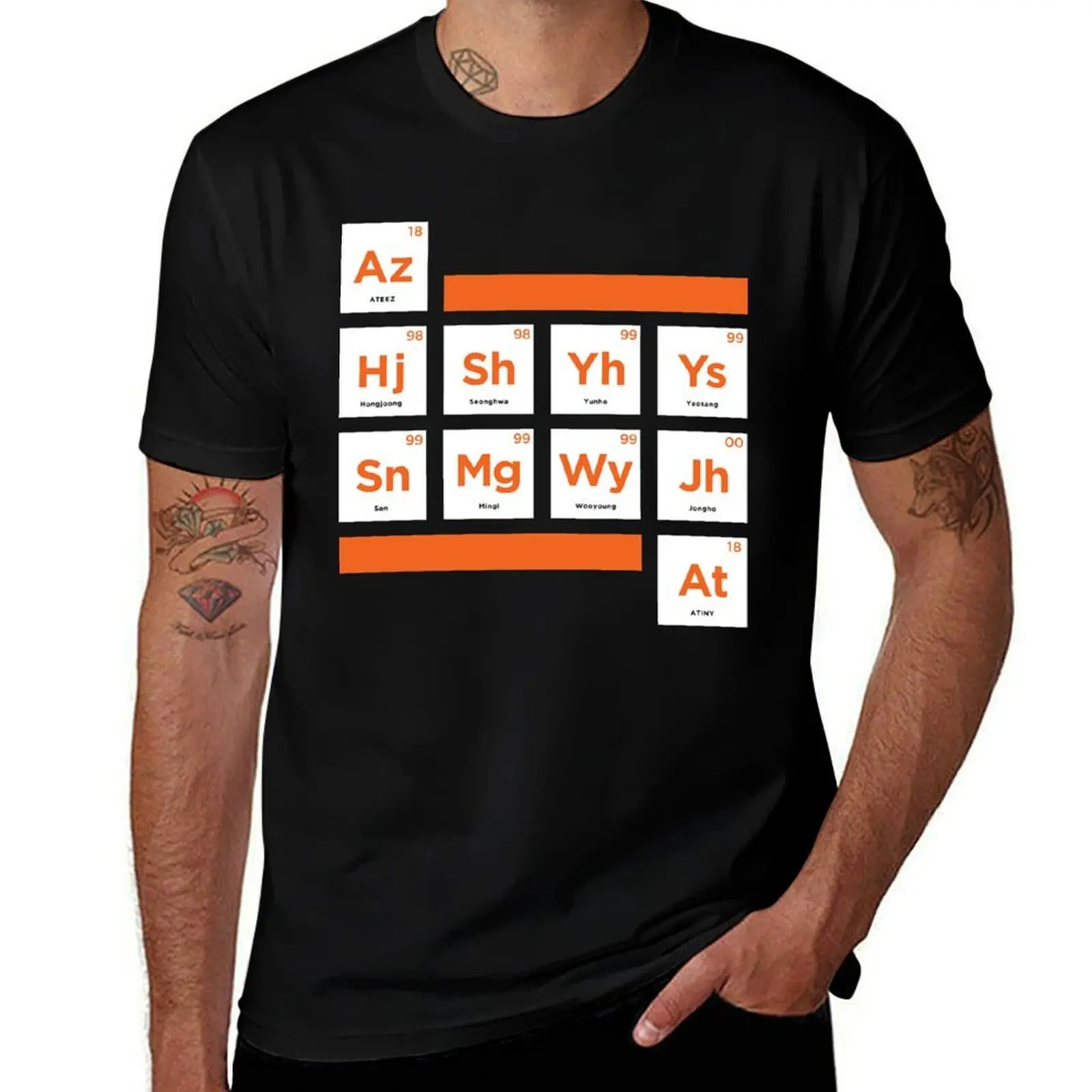 

Funny Gift For Light Blue Ateez Periodic Table Vintage Photograp T-Shirt Art Pattern Printed Casual Top