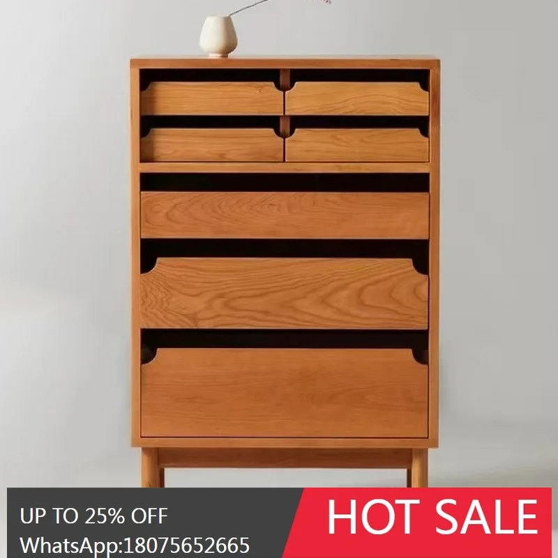 

MJY Cherry Wood Vintage Solid Wood Room Bedside Drawer Storage Sofa Side Low Cabinet