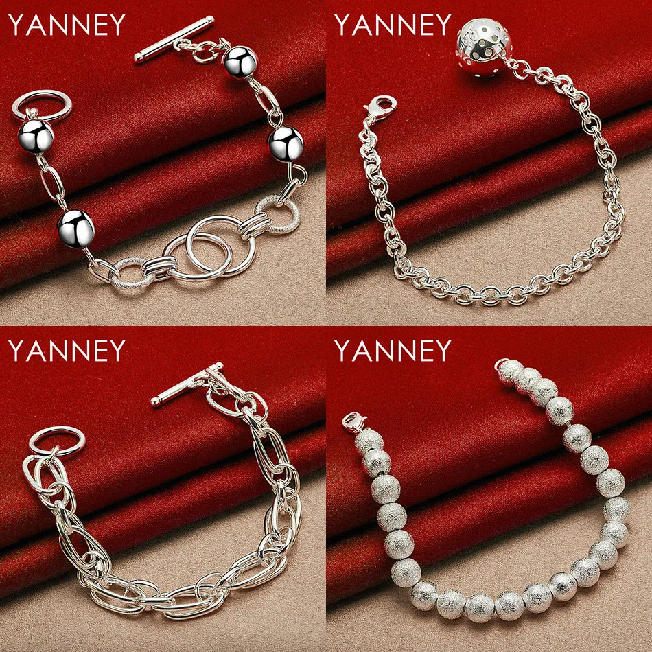 

925 Sterling Silver 8 Inch Delicate Round Bead Hollow Bracelet Women Jewelry Accessories Fashion Party Charm