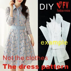 Korean style lace lapel dress pattern cutting drawings women's clothing making pattern BLQ-478
