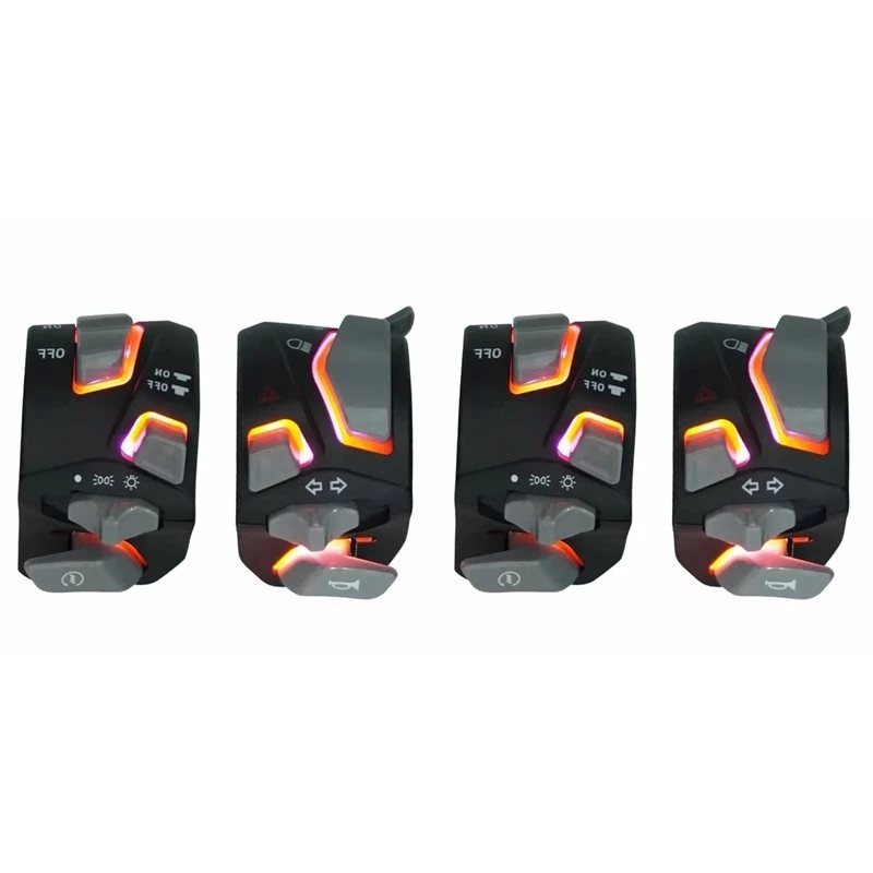 DT42-4Pcs 7/8In 22Mm Universal Handlebar Switch Headlight Warning Turn Flash Light Signal Horn Start Button With LED B