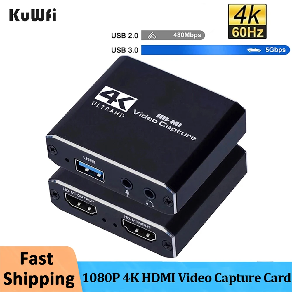 KuWFi HDMI Video Capture Card for Live Streaming 1080P 4K USB3.0 Video Recorders Switch Game for PS4 Camera Xbox Recording Box