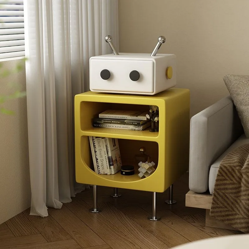 Creative light luxury robot bedside table, modern stainless steel sofa small side few bedroom side cabinet storage cabinet