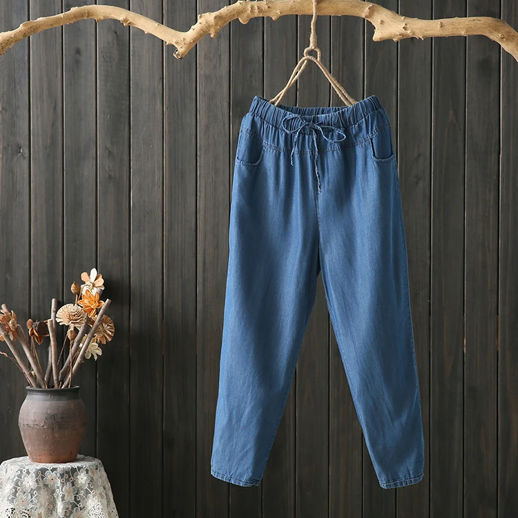 High Waist Wide Leg Thin Denim Jeans Women's Summer New Student Nine Points Straight Cut Loose Fit Large Size Pouilly Angel