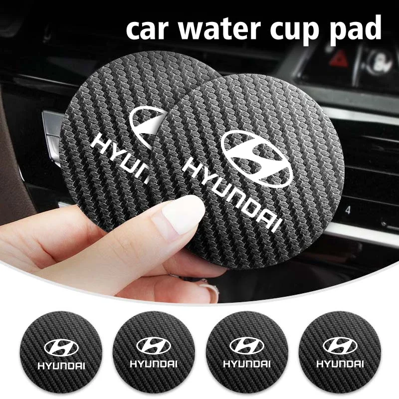 Carbon Fiber Car Coaster Water Cup Mat Drink Anti-slip Pad For Hyundai Sonata Azera Coupe SantaFe Genesis Accent Creta
