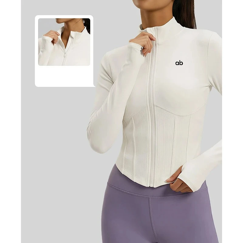 Women Autumn Stand Collar Long Sleeve Yoga Jacket UV Protection Windproof Top Running Pilates Fitness Workout Sports Outerwear